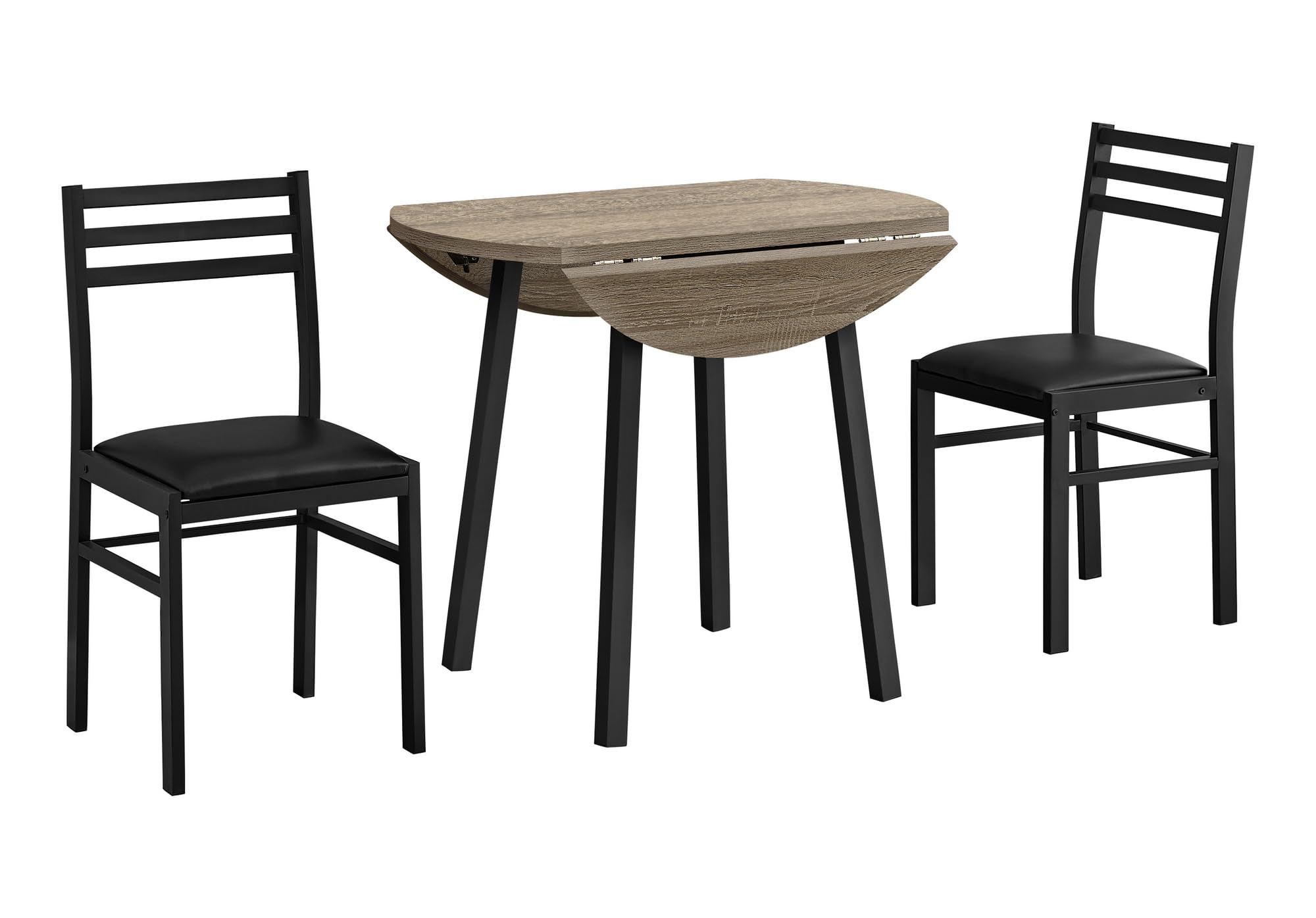 Monarch Specialties I 1003 Dining Table Set, 3Pcs Set, Small, 35" Drop Leaf, Kitchen, Metal, Laminate, Brown, Black, Contemporary, Modern